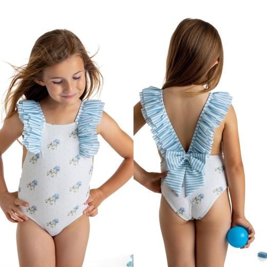 Costume intero con fiocco Fiori Azzurro - Be Brave Boutique