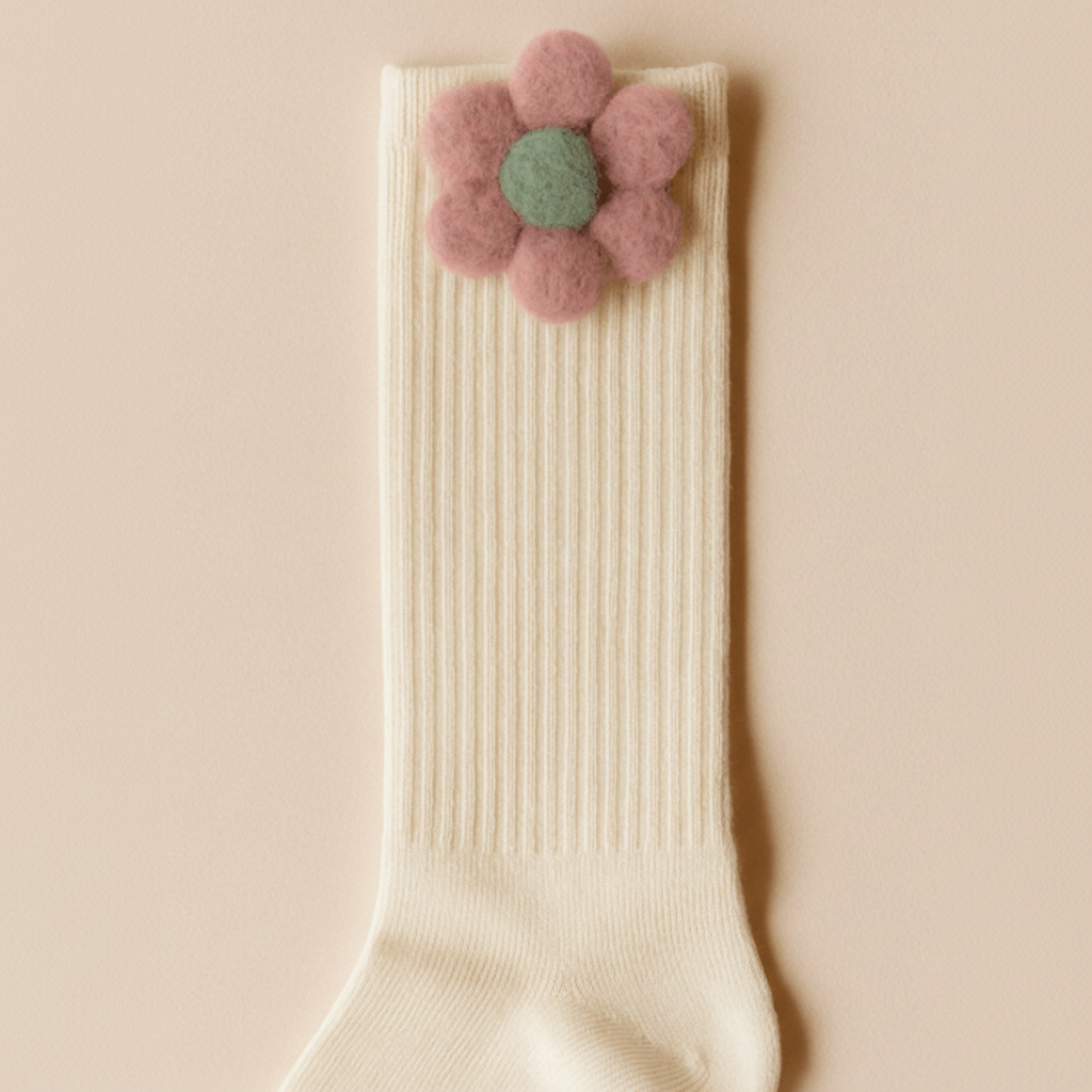 CALZA A COSTE PANNA FIORE CON PELO ROSA/VERDE