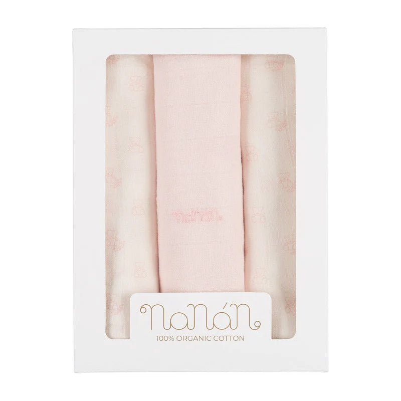 Set 3 pz mussola all over orsetti 80x80 cm rosa - Be Brave Boutique