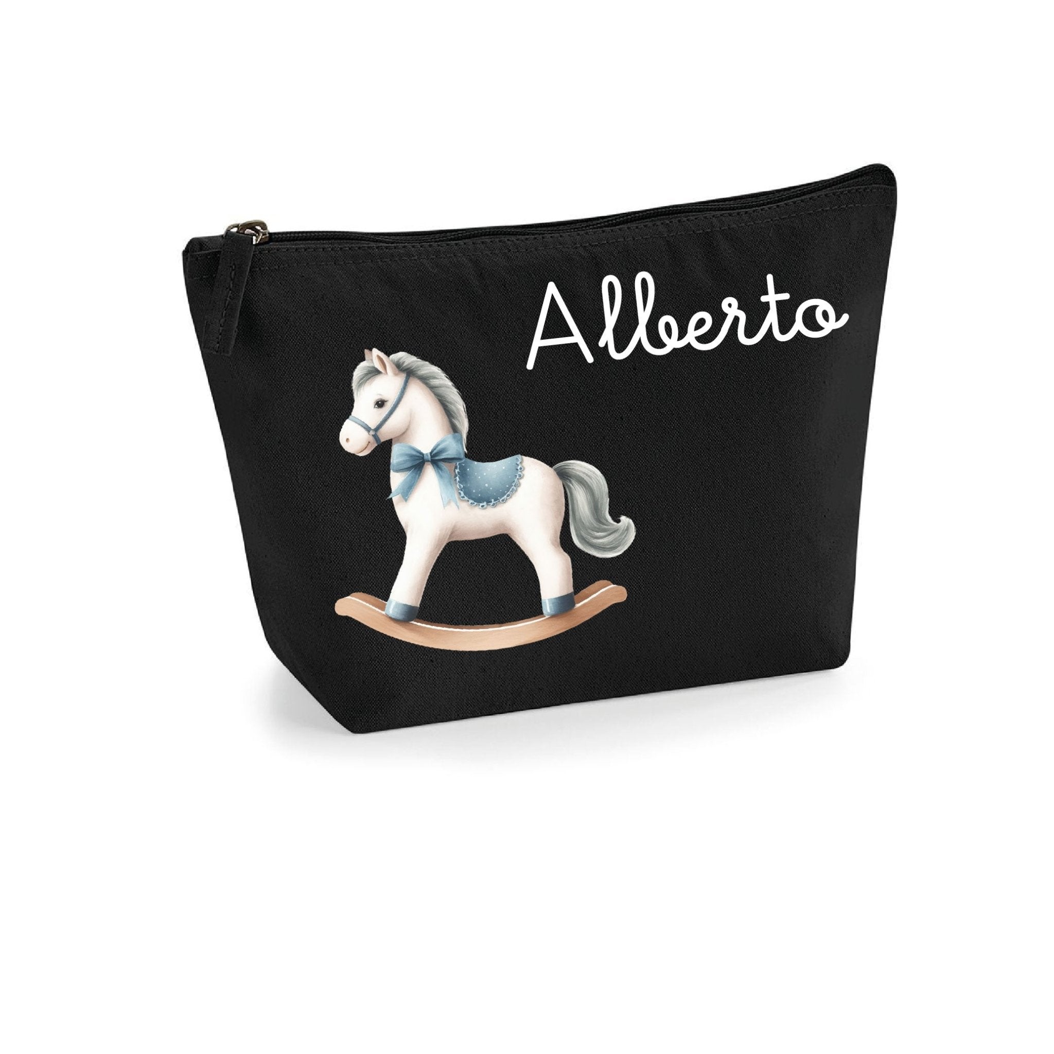 Pochette in cotone organico personalizzabile Cavallino a dondolo Azzurro - Be Brave Boutique