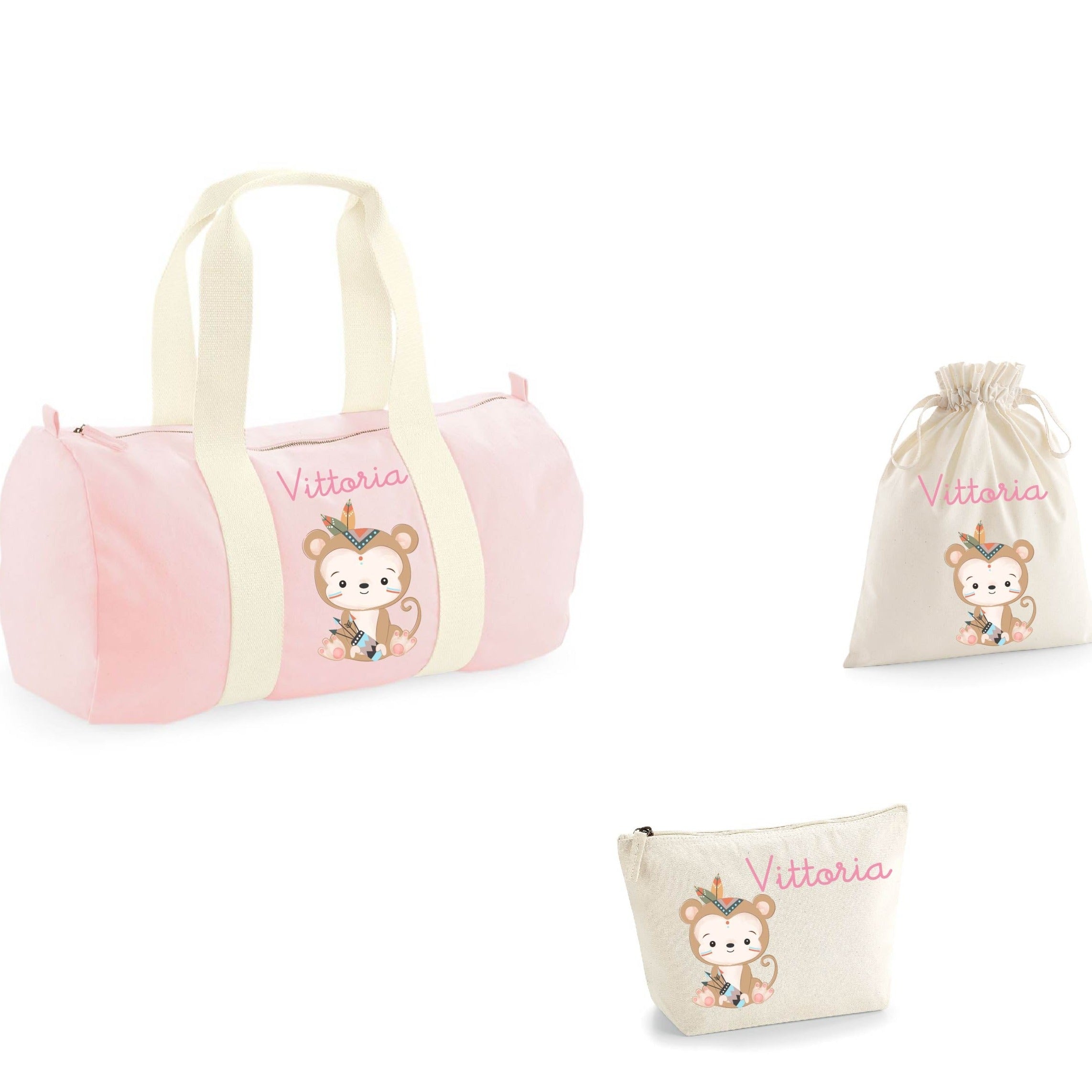 Borsone, pochette e sacchetto in cotone personalizzabile Scimmietta indiana - Be Brave Boutique