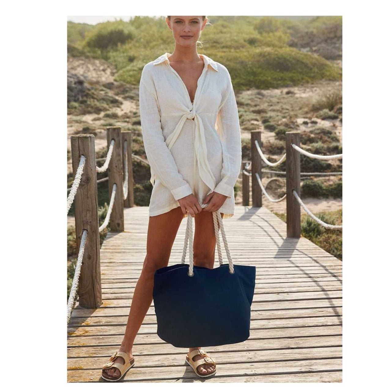 Borsa mare in cotone con manici intrecciati personalizzabile - Be Brave Boutique