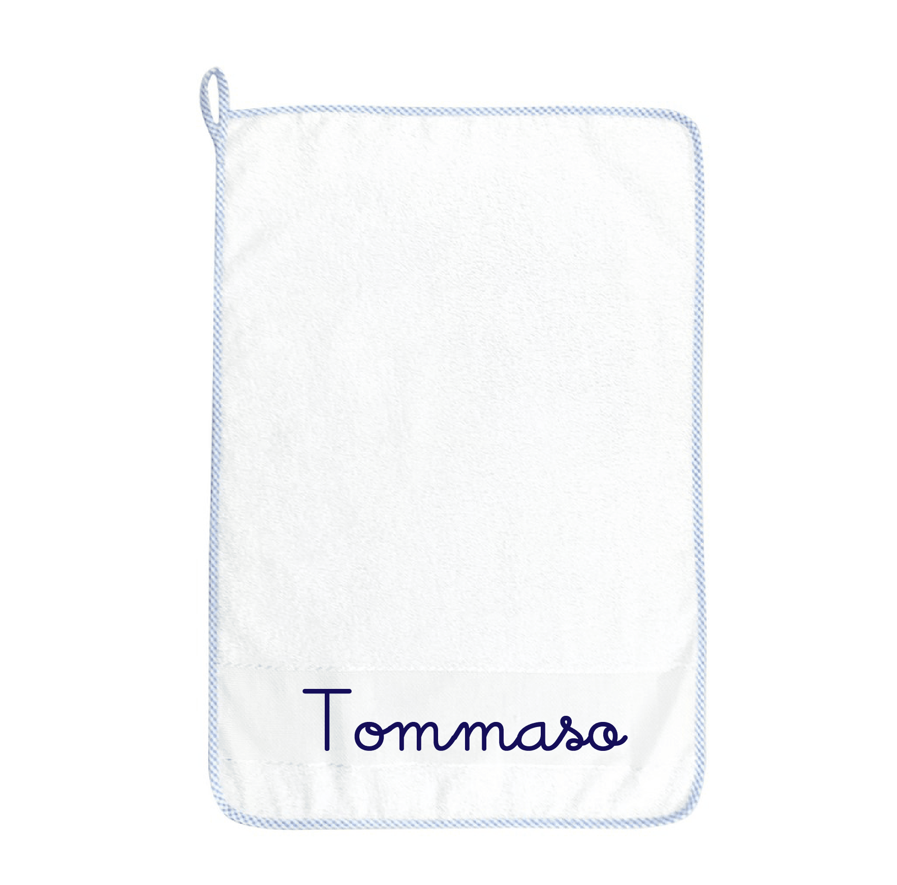 Asciugamani asilo Bordo azzurro con asola e nome personalizzato - Be Brave Boutique