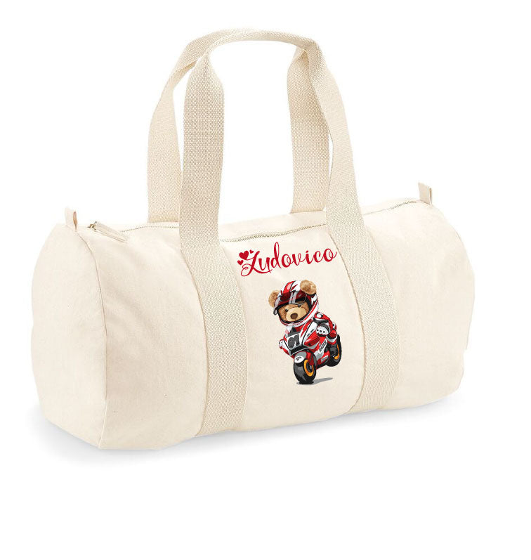 Borsone in cotone Orsetto in Moto Personalizzabile - Be Brave Boutique