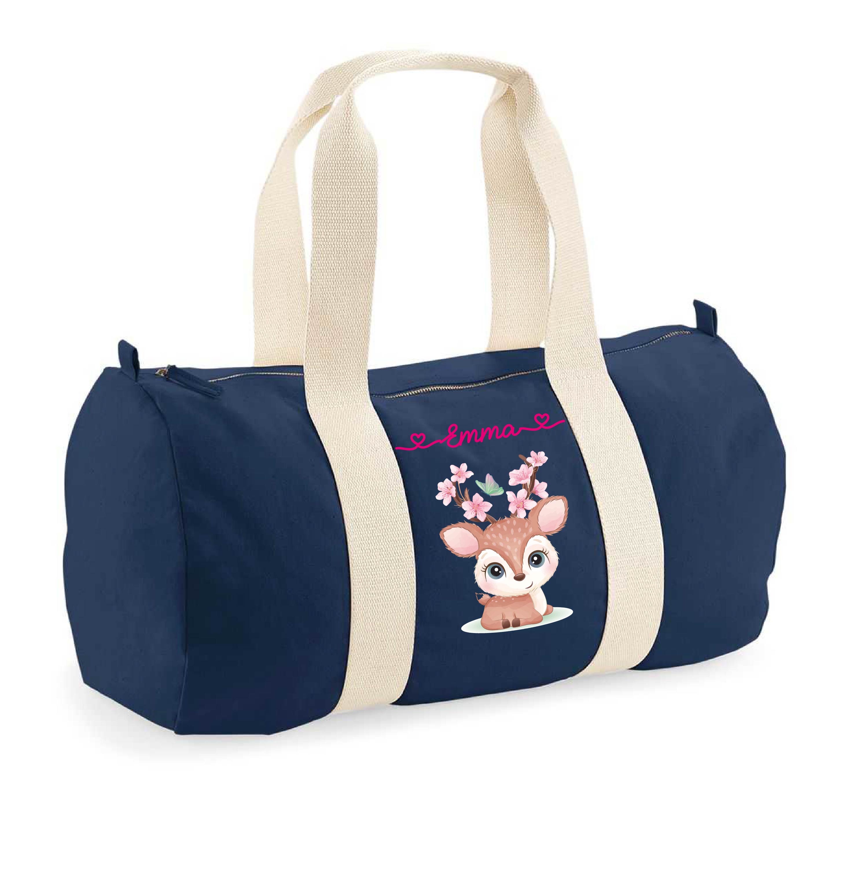 Borsone in cotone personalizzato Cerbiatto fiori di pesco - Be Brave Boutique