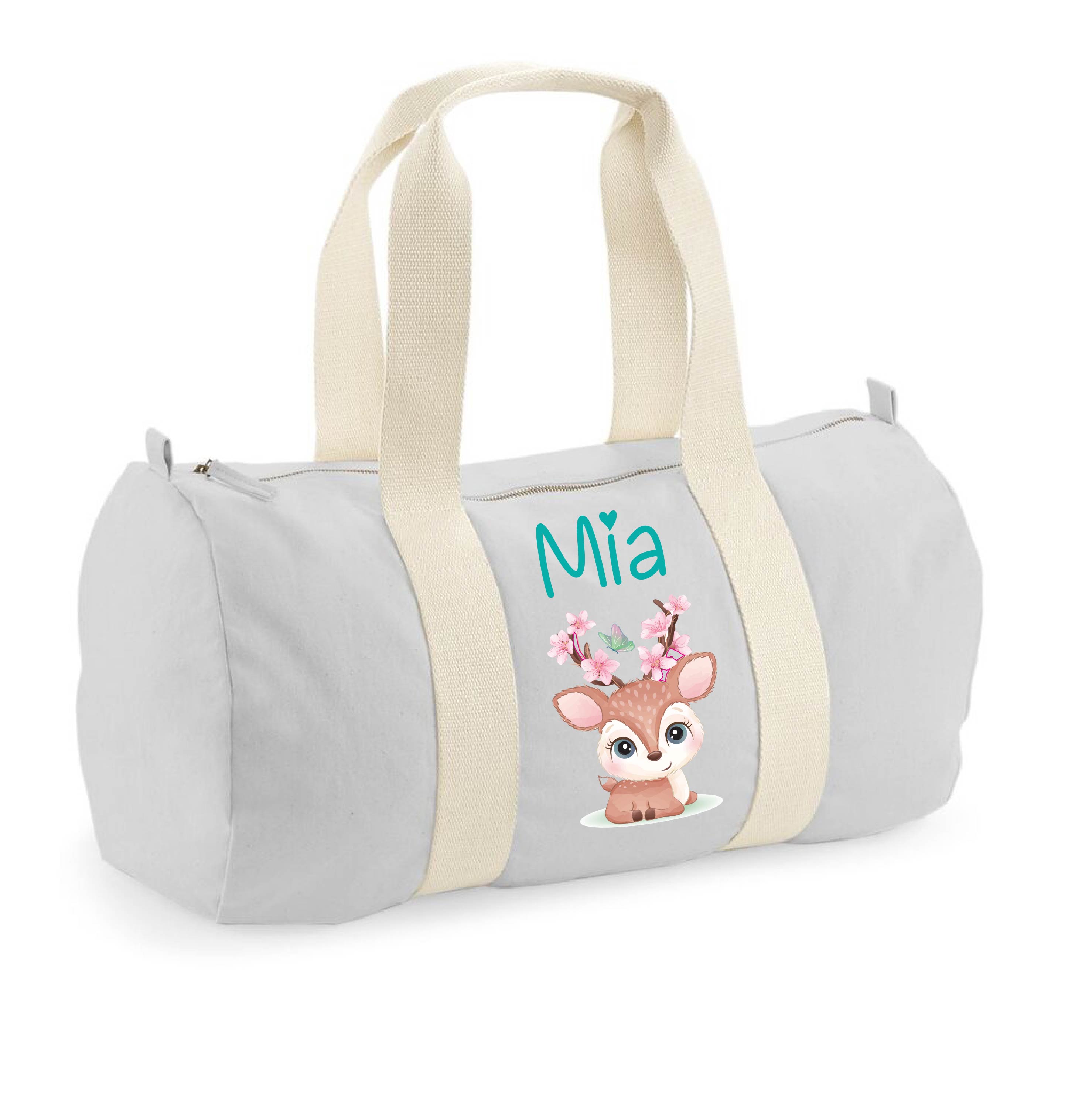 Borsone in cotone personalizzato Cerbiatto fiori di pesco - Be Brave Boutique