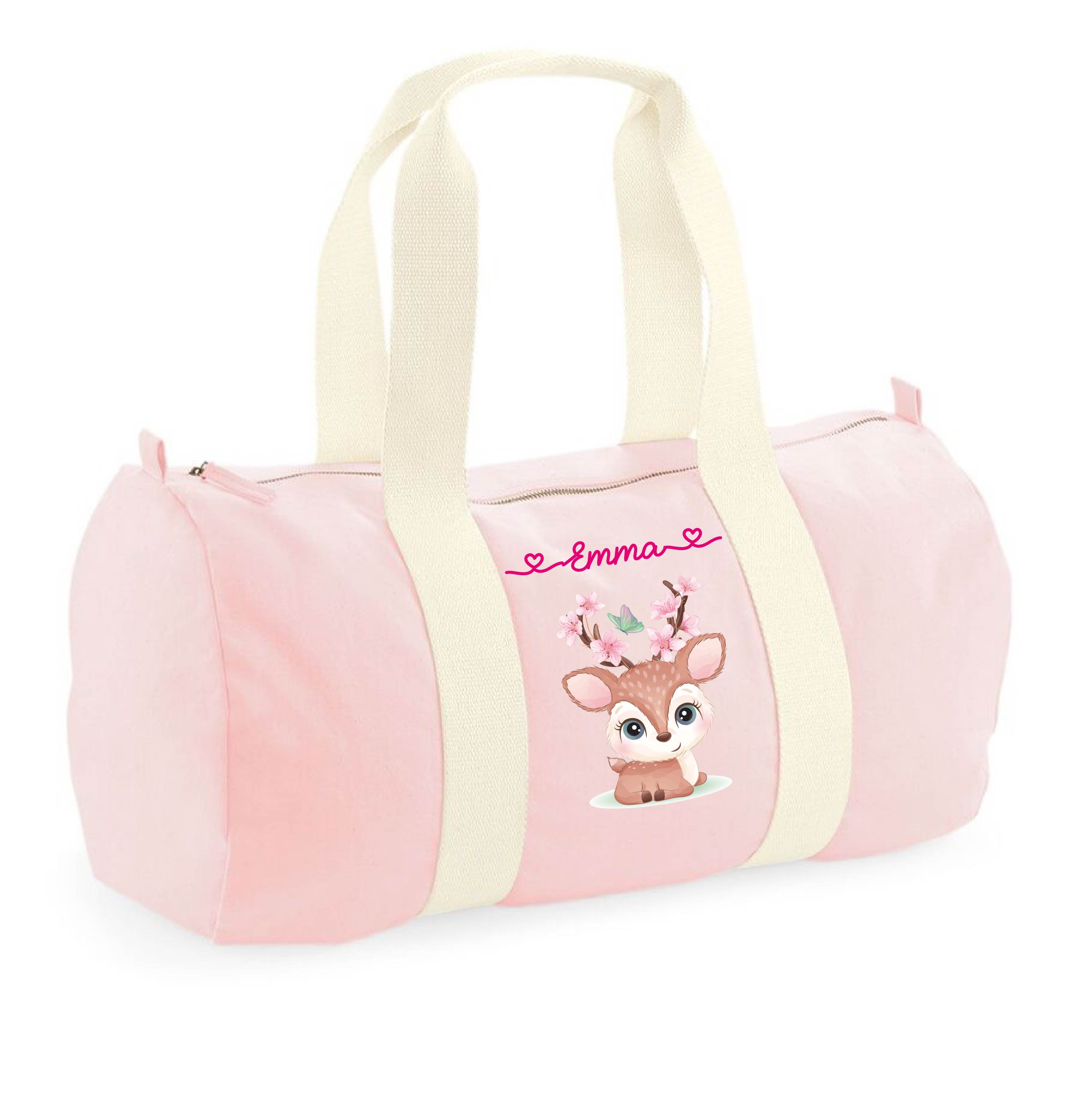 Borsone in cotone personalizzato Cerbiatto fiori di pesco - Be Brave Boutique