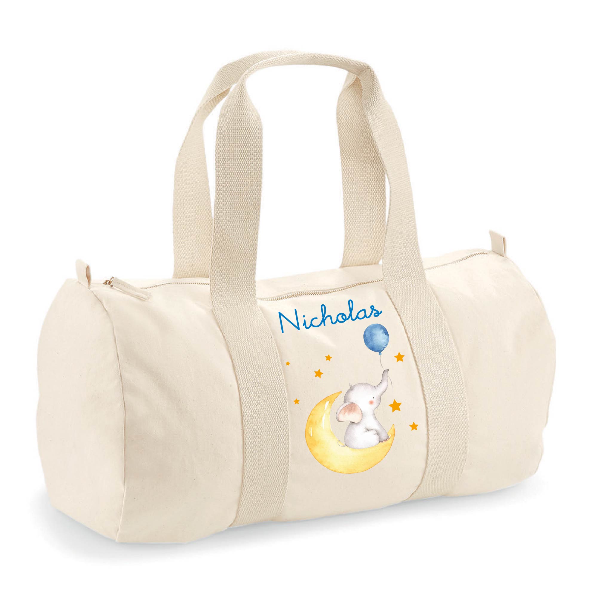 Borsone in cotone canvas personalizzato Elefantino su Luna - Be Brave Boutique