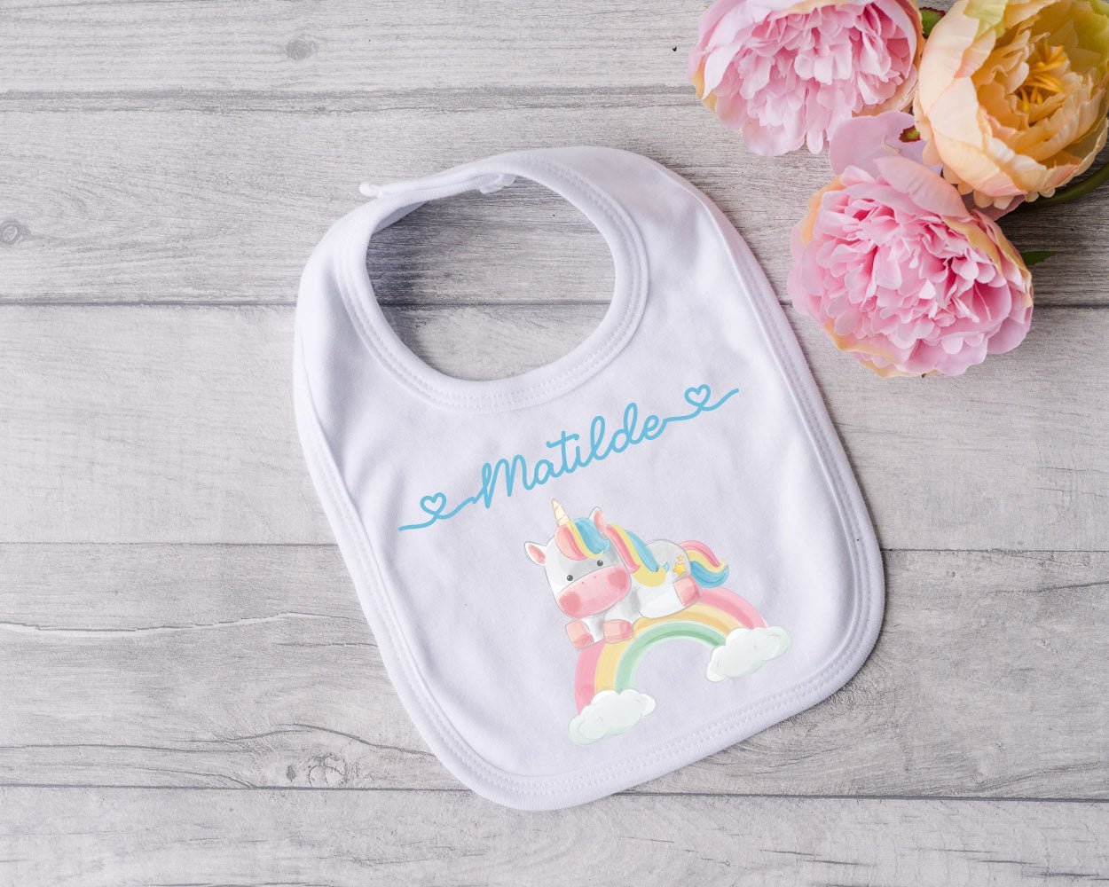Bavaglino in Cotone organico Unicorno Arcobaleno personalizzabile - Be Brave Boutique