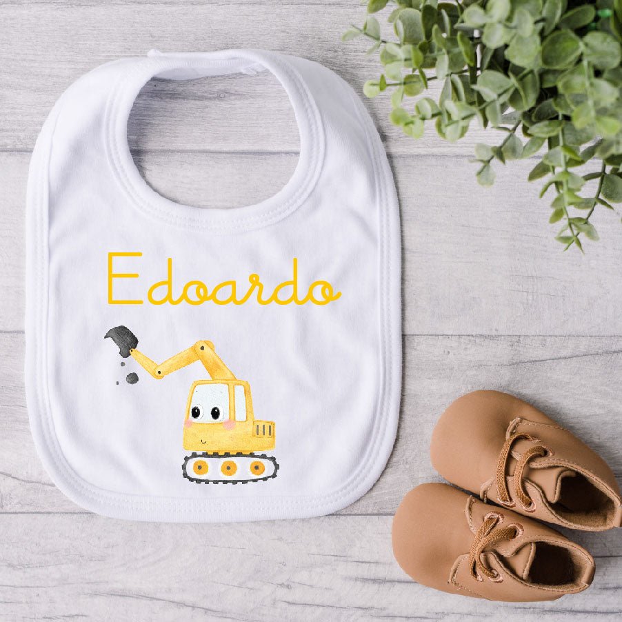 Bavaglino in Cotone organico Escavatore personalizzabile - Be Brave Boutique