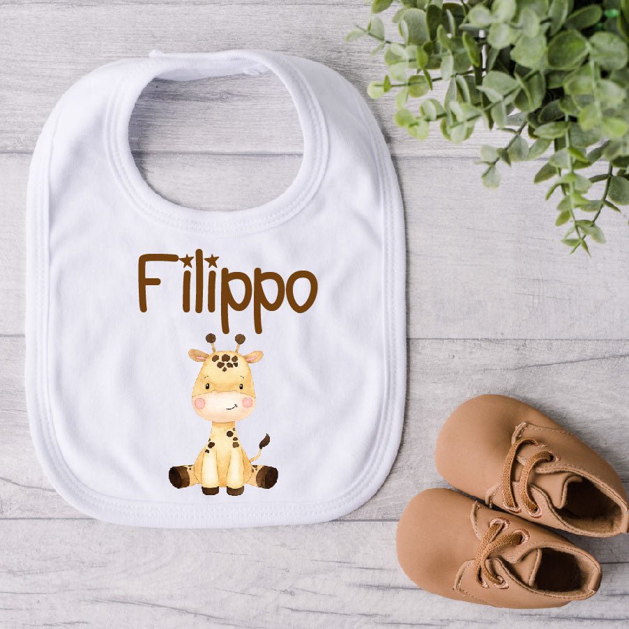 Bavaglino in Cotone organico cucciolo di Giraffa personalizzabile - Be Brave Boutique