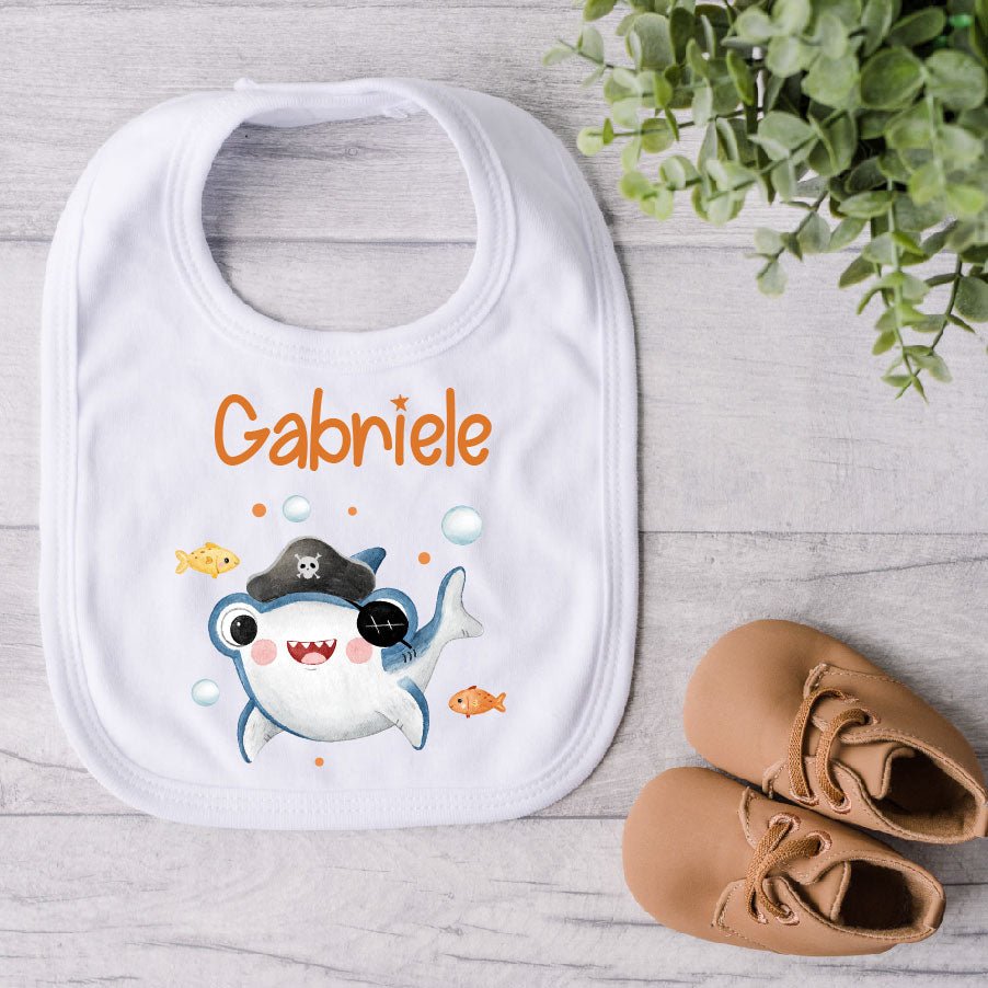 Bavaglino in Cotone organico Baby Shark personalizzabile - Be Brave Boutique