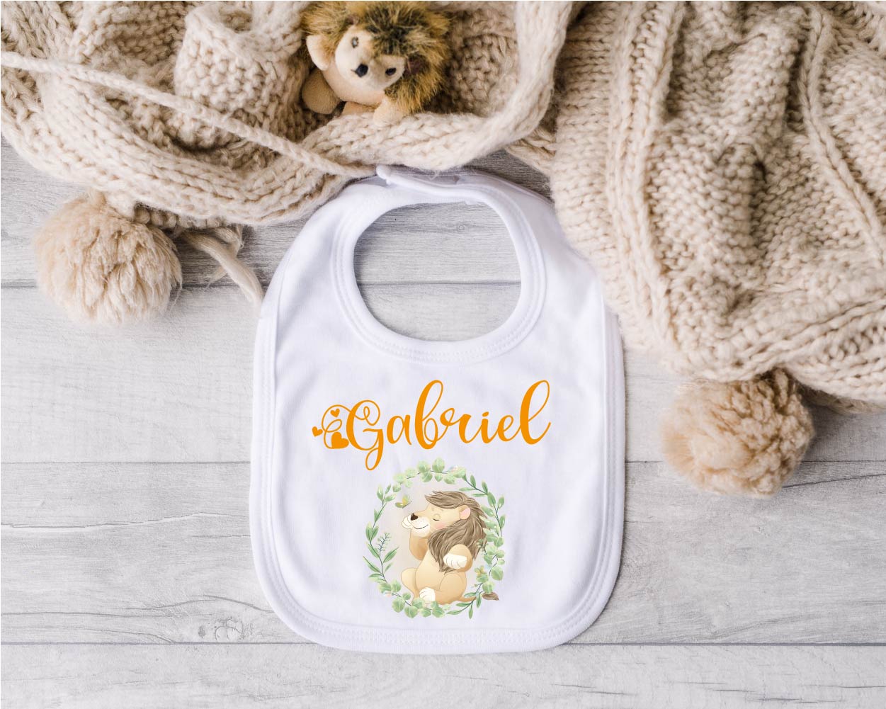 Bavaglino in Cotone organico Leoncino in cornice personalizzabile - Be Brave Boutique