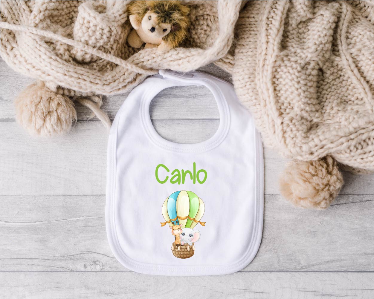 Bavaglino in Cotone organico Mongolfiera personalizzabile - Be Brave Boutique