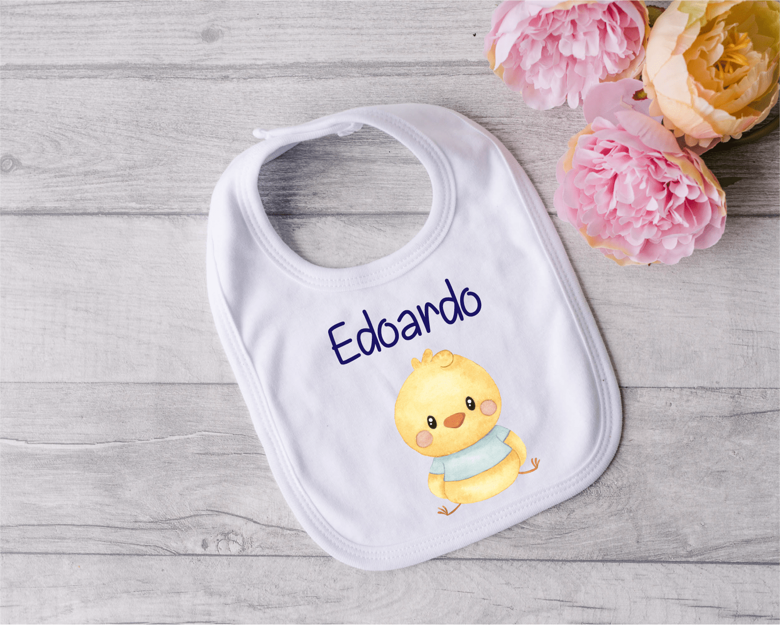 Bavaglino in Cotone organico Pulcino Azzurro personalizzabile - Be Brave Boutique