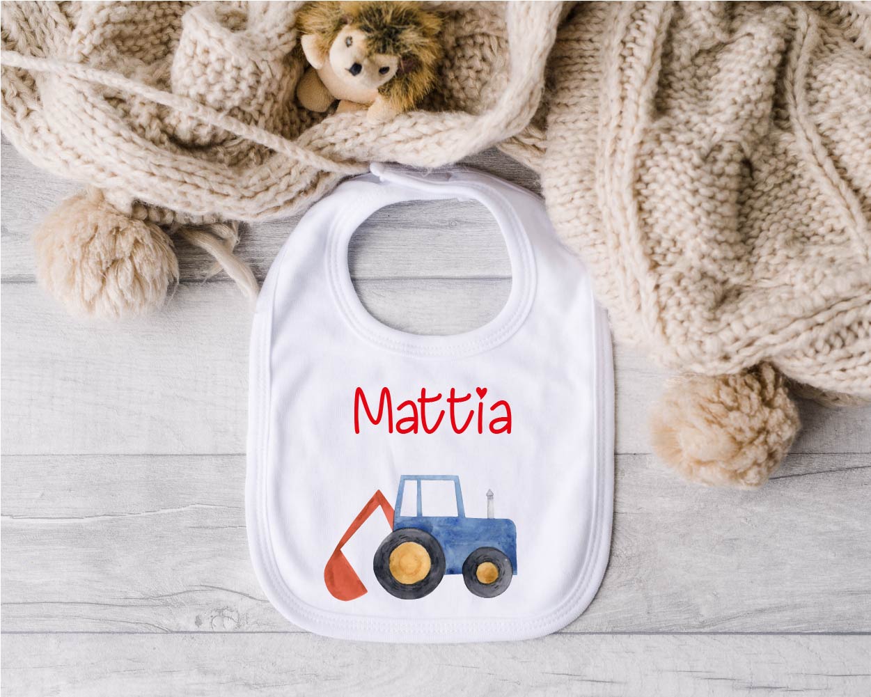 Bavaglino in Cotone organico Trattore/Ruspa personalizzabile - Be Brave Boutique