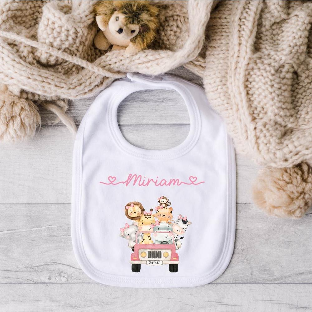 Bavaglino in Cotone organico safari Rosa personalizzabile - Be Brave Boutique