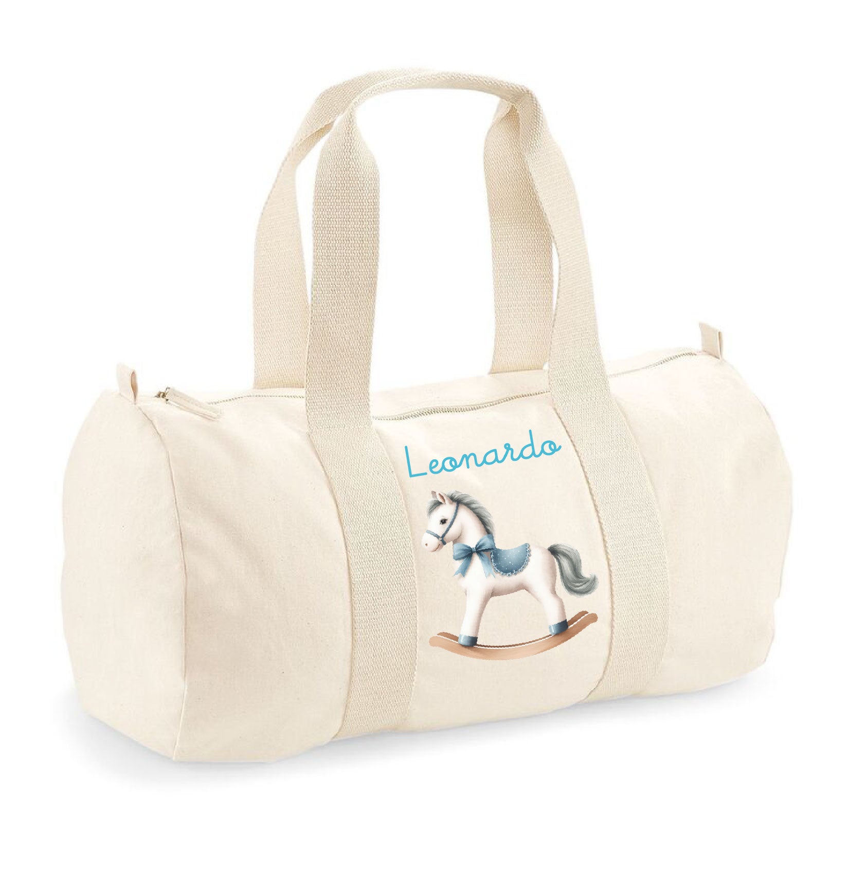 Borsone in cotone Cavallino a Dondolo Azzurro Personalizzabile - Be Brave Boutique