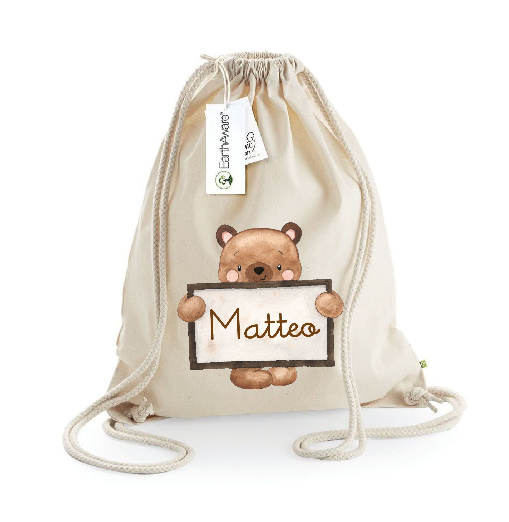 Zaino a sacca in cotone pesante Orsetto Lavagna - Be Brave Boutique