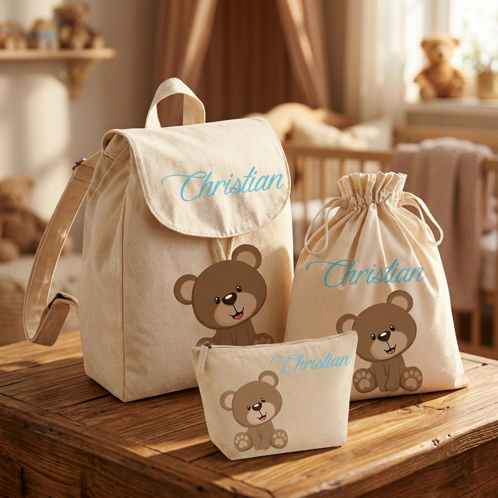 Set Asilo Completo Personalizzato – Mini Zaino, Sacchetto e Beauty Bambino Orsetto