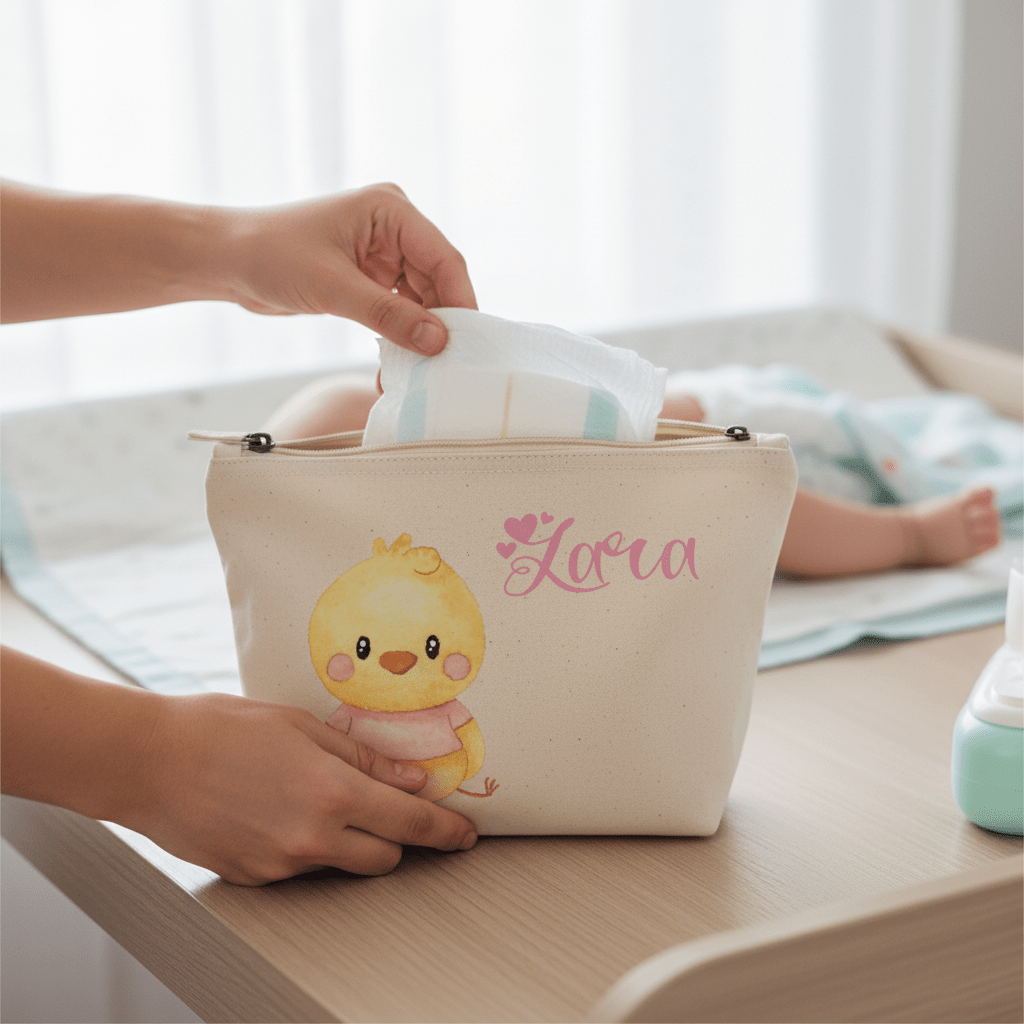 Pochette in cotone organico personalizzabile Pulcino Rosa - Be Brave Boutique