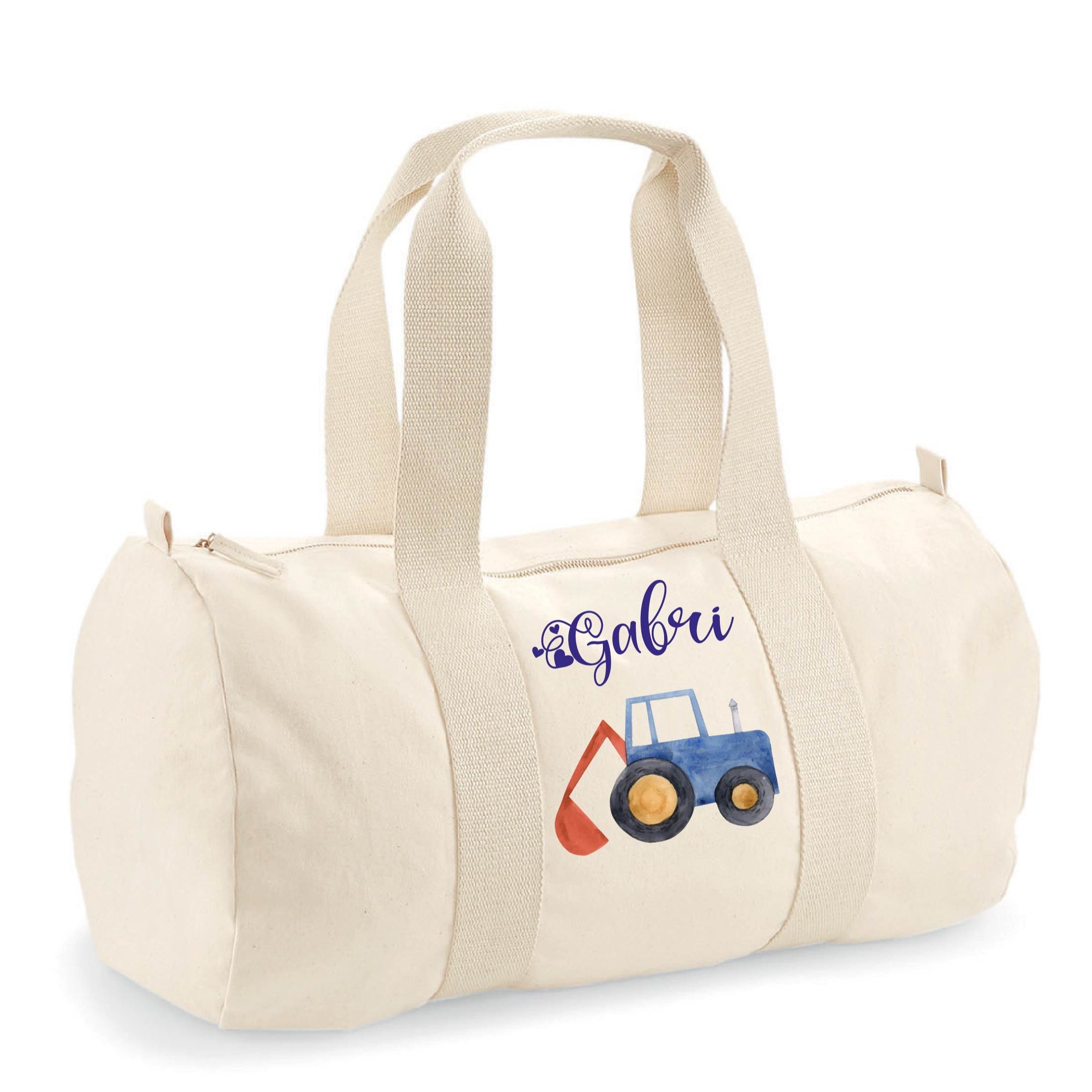 Borsone in cotone canvas personalizzato Trattore/Ruspa - Be Brave Boutique