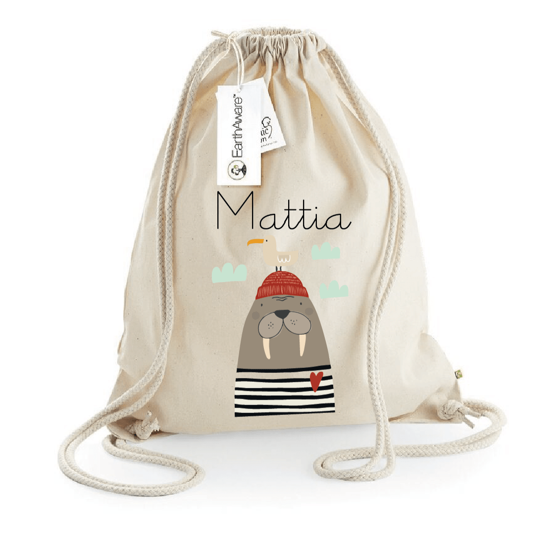 Zaino a sacca in cotone pesante Tricheco - Be Brave Boutique