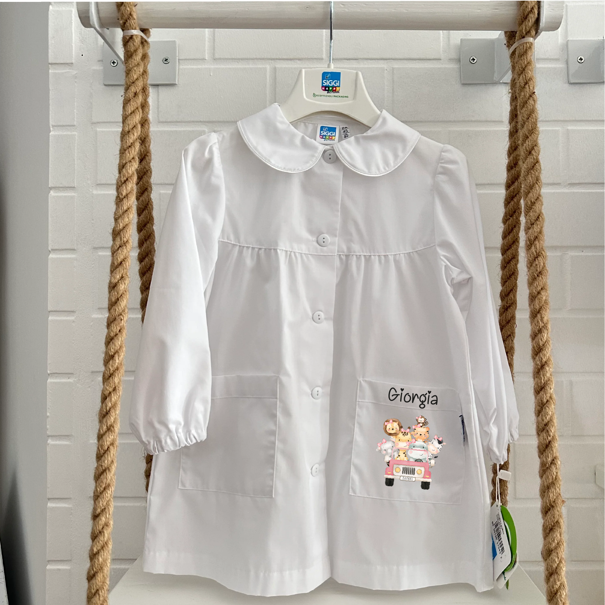 Grembiule Siggi Personalizzabile con nome e Safari Rosa - Be Brave Boutique