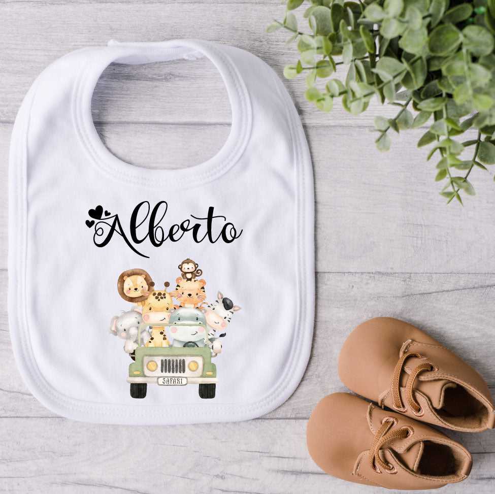 Bavaglino Personalizzato con nome tema Safari - Be Brave Boutique