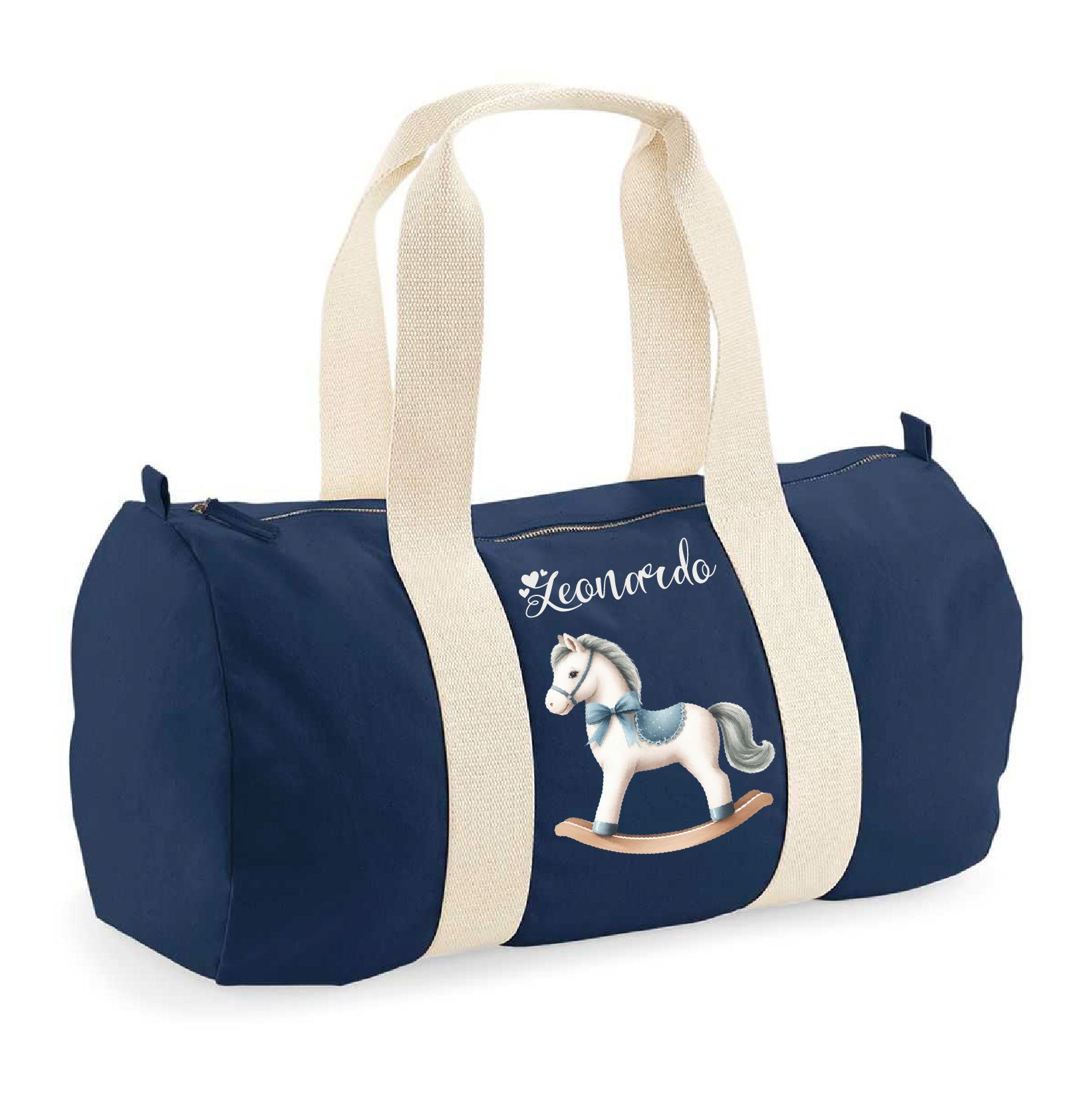 Borsone in cotone Cavallino a Dondolo Azzurro Personalizzabile - Be Brave Boutique