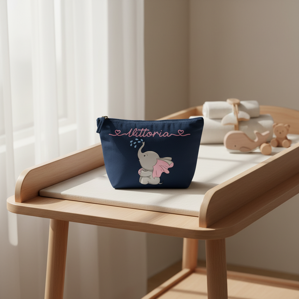 Pochette in cotone organico personalizzabile Elefantina gocce