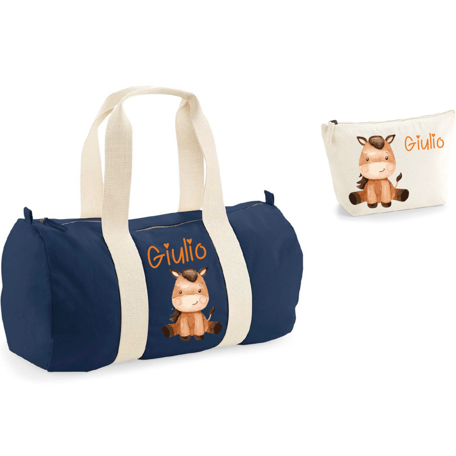Borsone e pochette Large in cotone personalizzabile Baby Horse - Be Brave Boutique