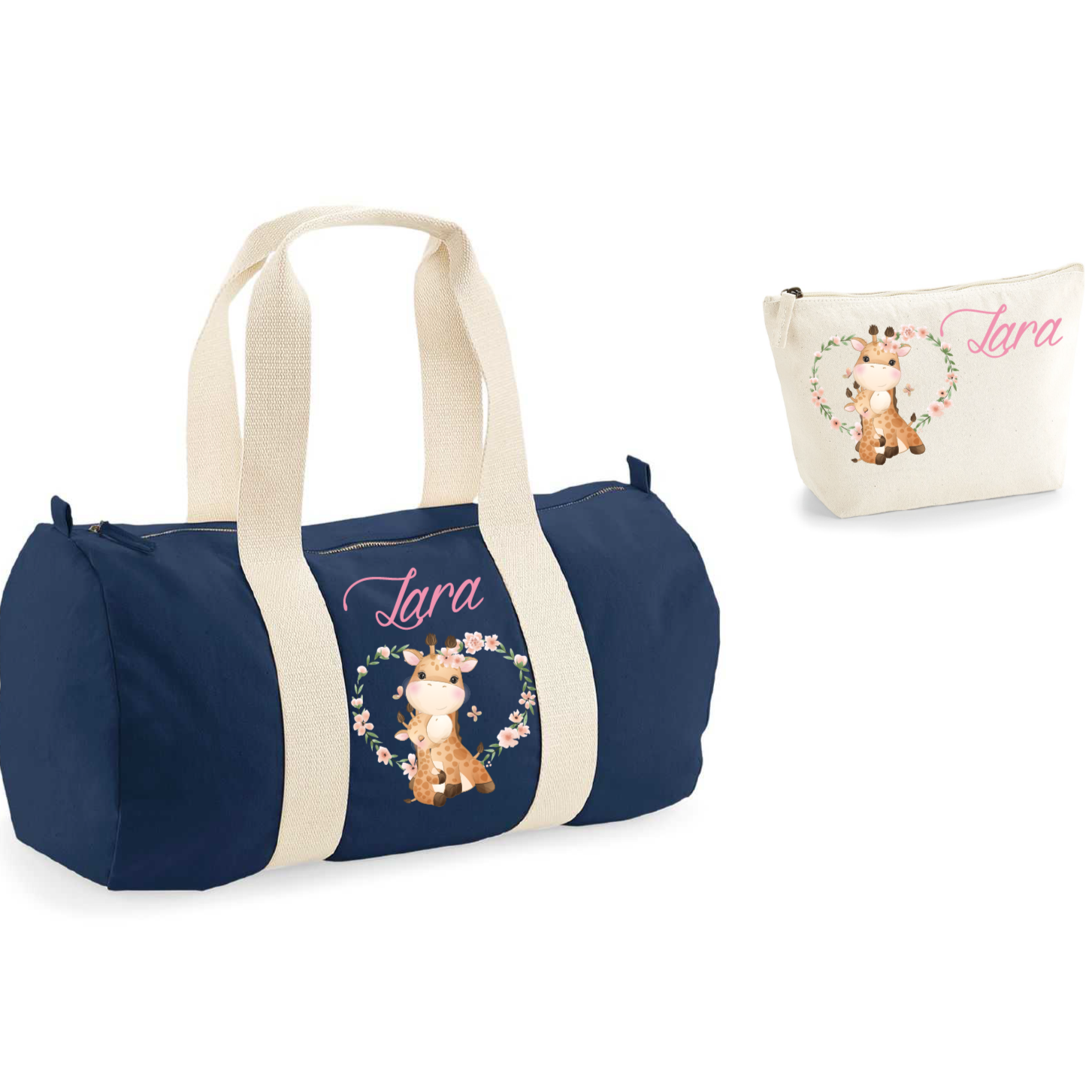 Borsone e pochette Large in cotone personalizzabile Giraffine - Be Brave Boutique