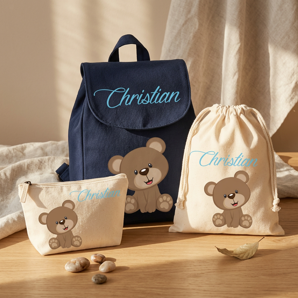 Set Asilo Completo Personalizzato – Mini Zaino, Sacchetto e Beauty Bambino Orsetto