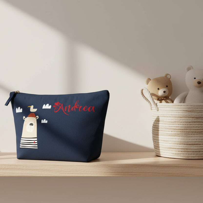 Pochette in cotone organico personalizzabile Orsetto marinaio - Be Brave Boutique