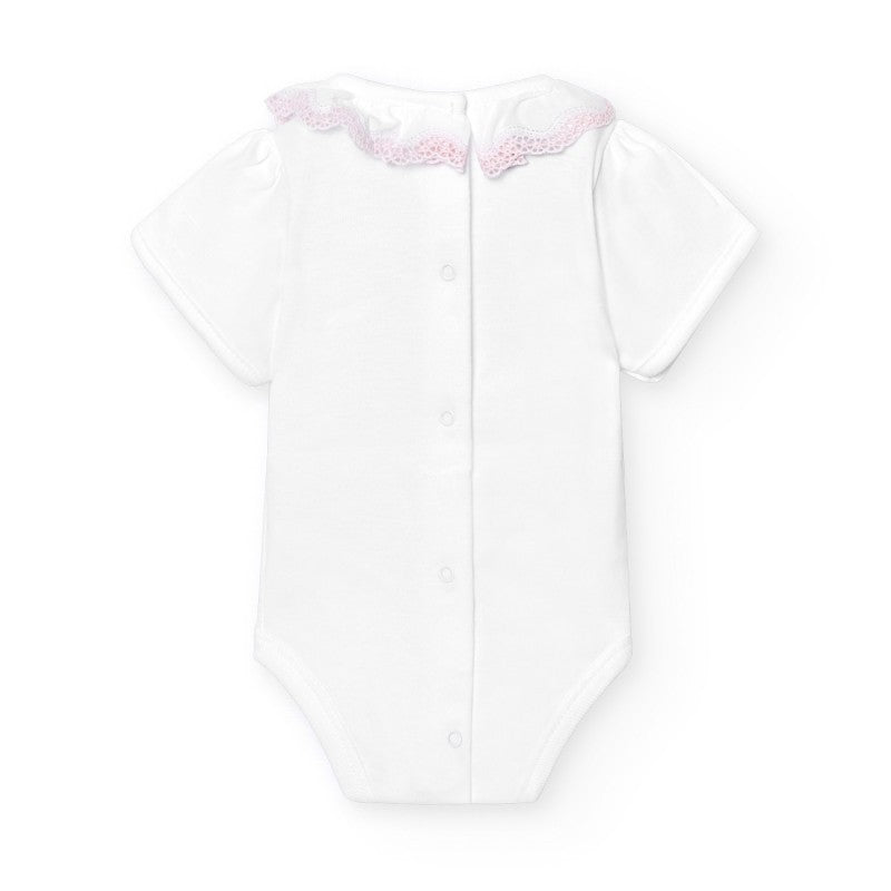 Body in cotone manica corta con colletto lavorato Rosa - Be Brave Boutique