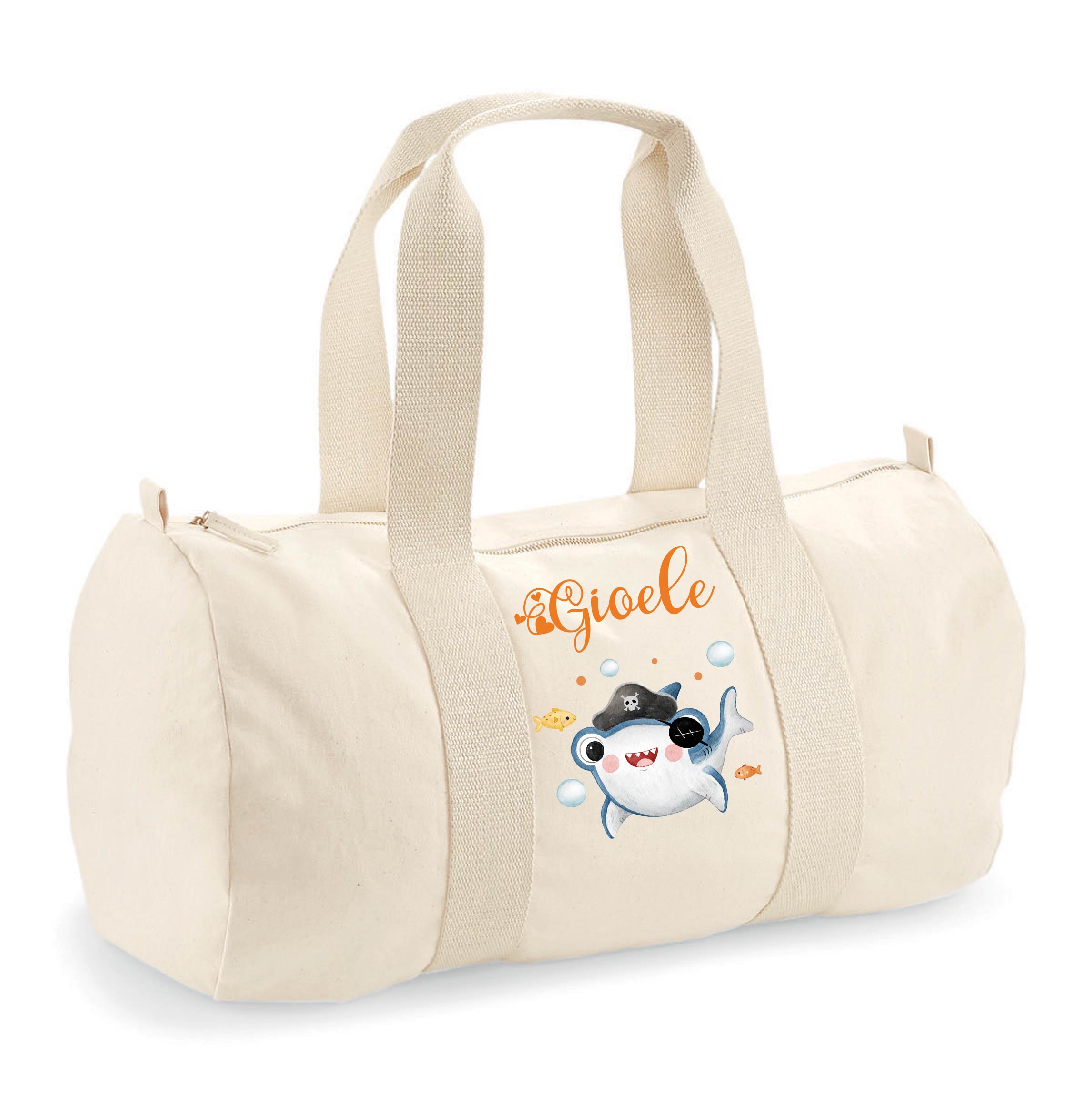 Borsone in cotone canvas personalizzato Baby Shark - Be Brave Boutique