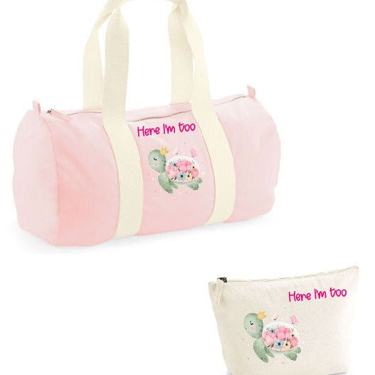 Borsone pochette in cotone personalizzabile Tartaruga Fiori - Be Brave Boutique