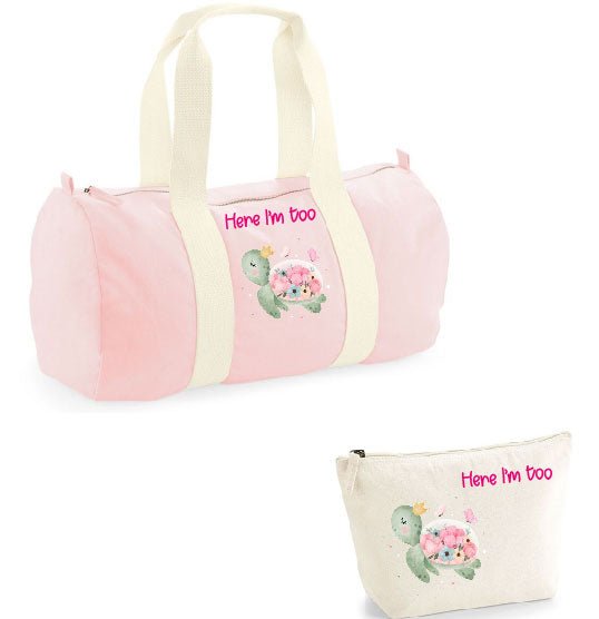 Borsone pochette in cotone personalizzabile Tartaruga Fiori - Be Brave Boutique