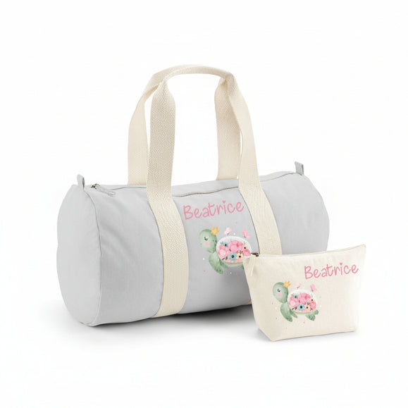 Borsone pochette in cotone personalizzabile Tartaruga Fiori - Be Brave Boutique