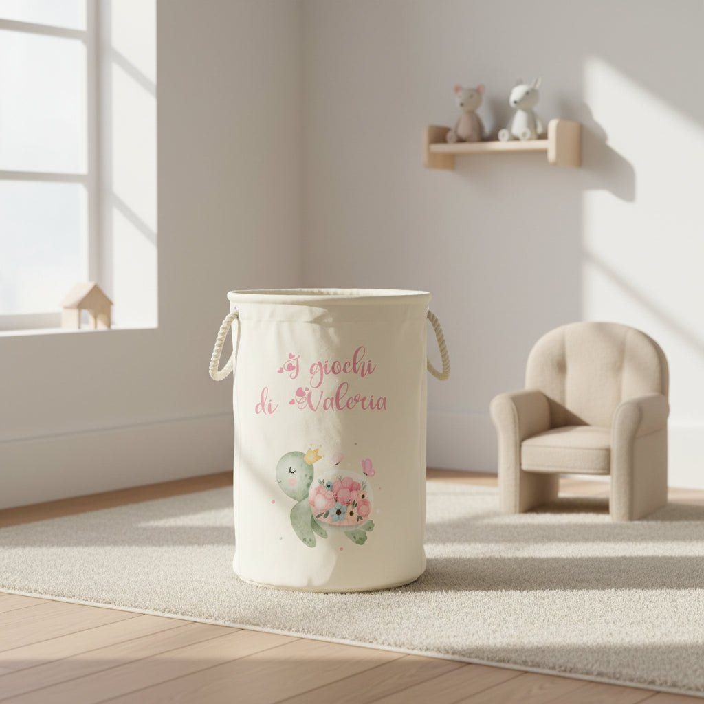 Cesta Porta giochi personalizzabile Tartaruga Fiori - Be Brave Boutique