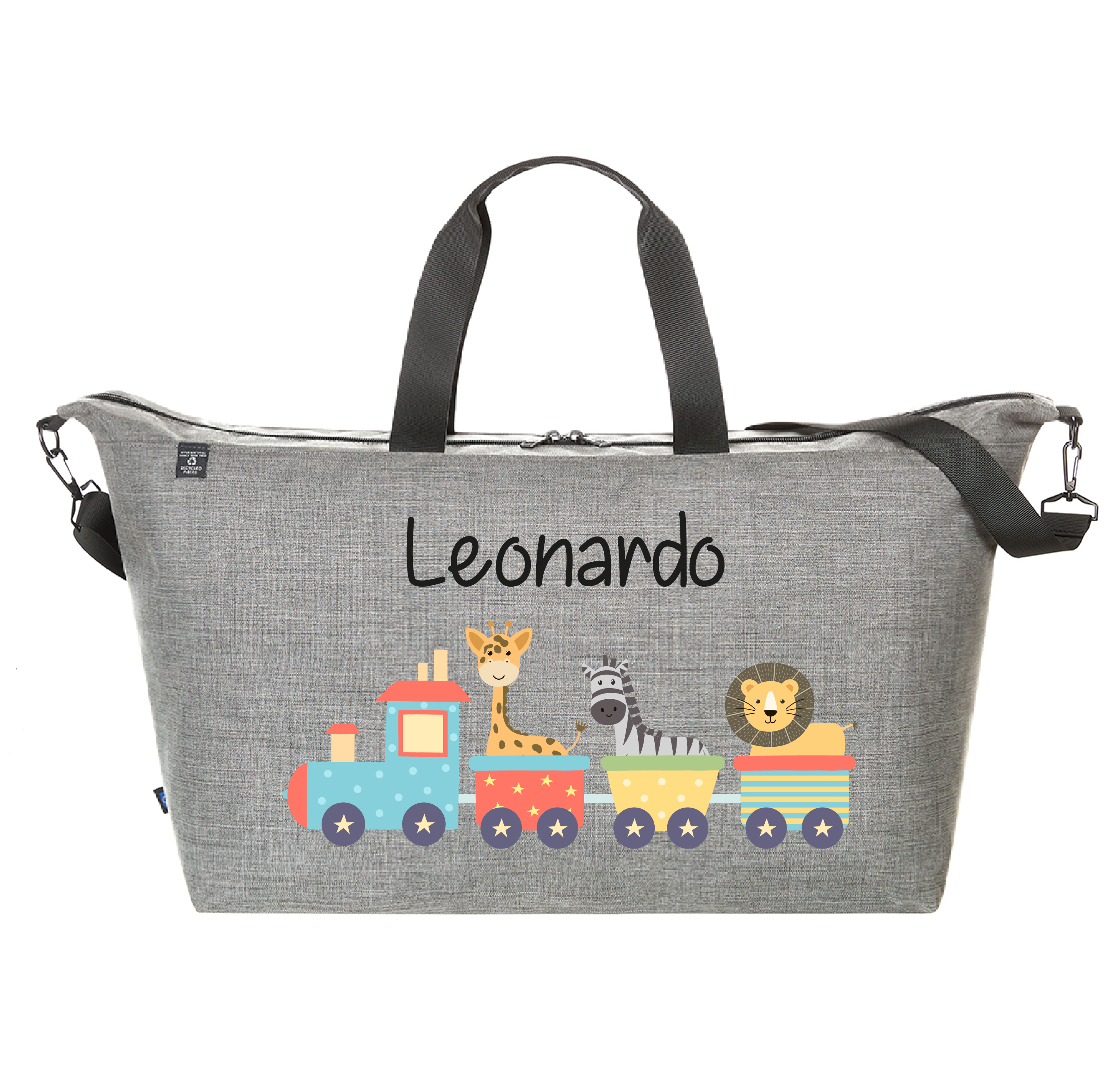 Borsone modello Family in 100% pet riciclato Trenino dolci animali - Be Brave Boutique