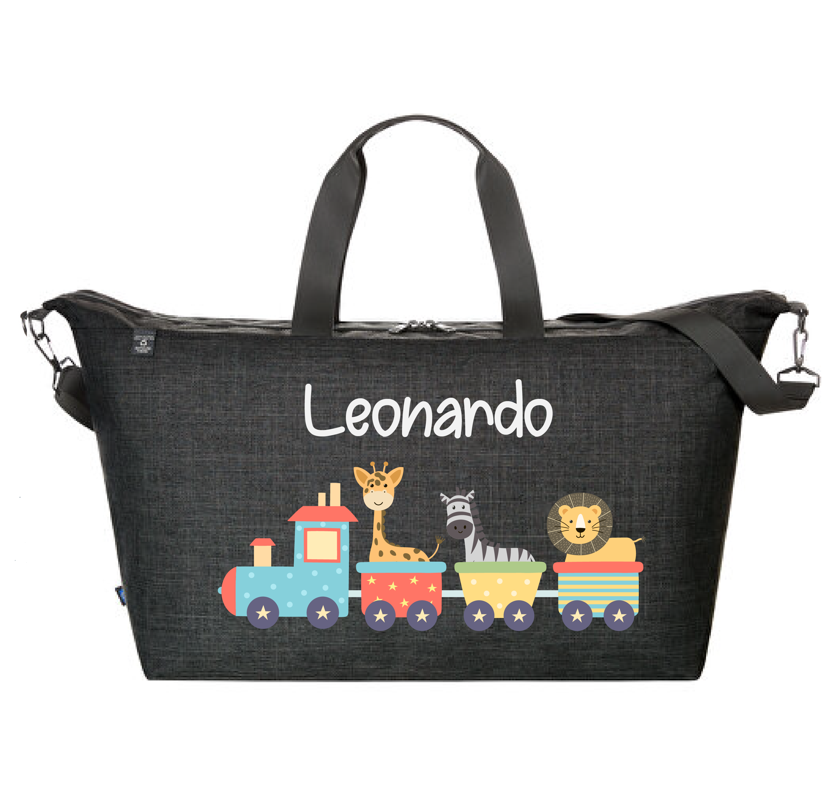 Borsone modello Family in 100% pet riciclato Trenino dolci animali - Be Brave Boutique