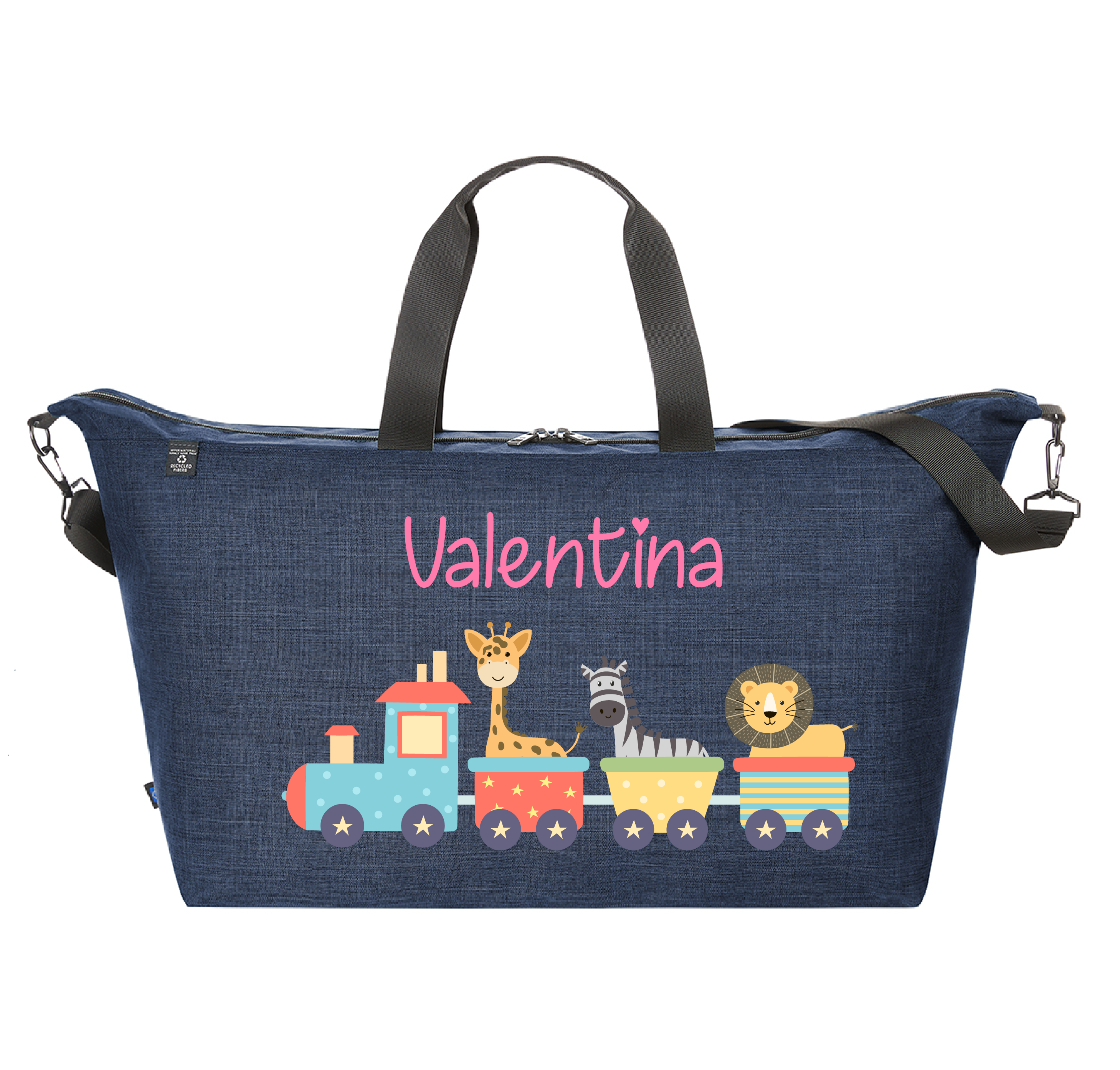 Borsone modello Family in 100% pet riciclato Trenino dolci animali - Be Brave Boutique