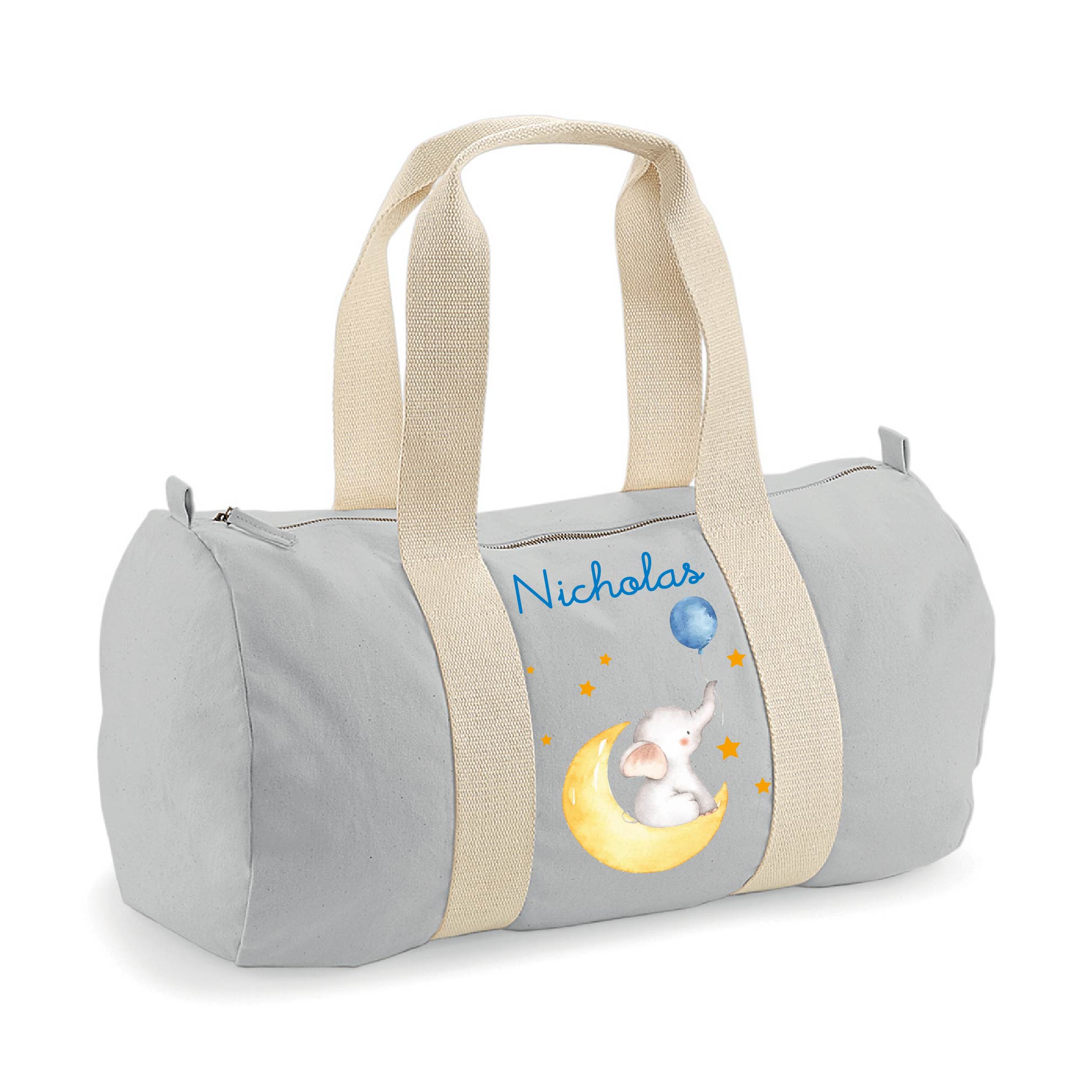 Borsone in cotone canvas personalizzato Elefantino su Luna - Be Brave Boutique