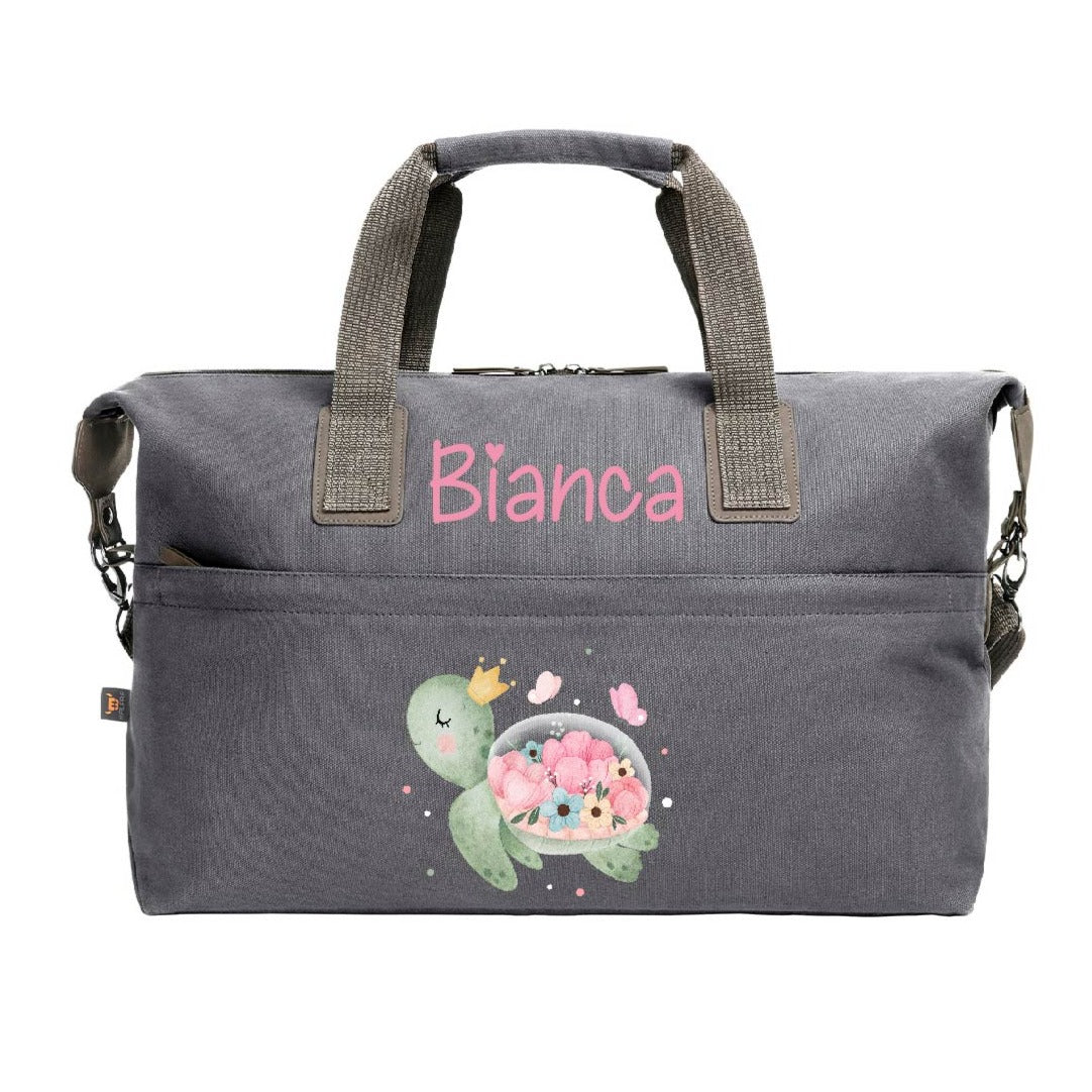 Borsone medio personalizzabile Tartaruga Fiori dotato di tracolla - Be Brave Boutique