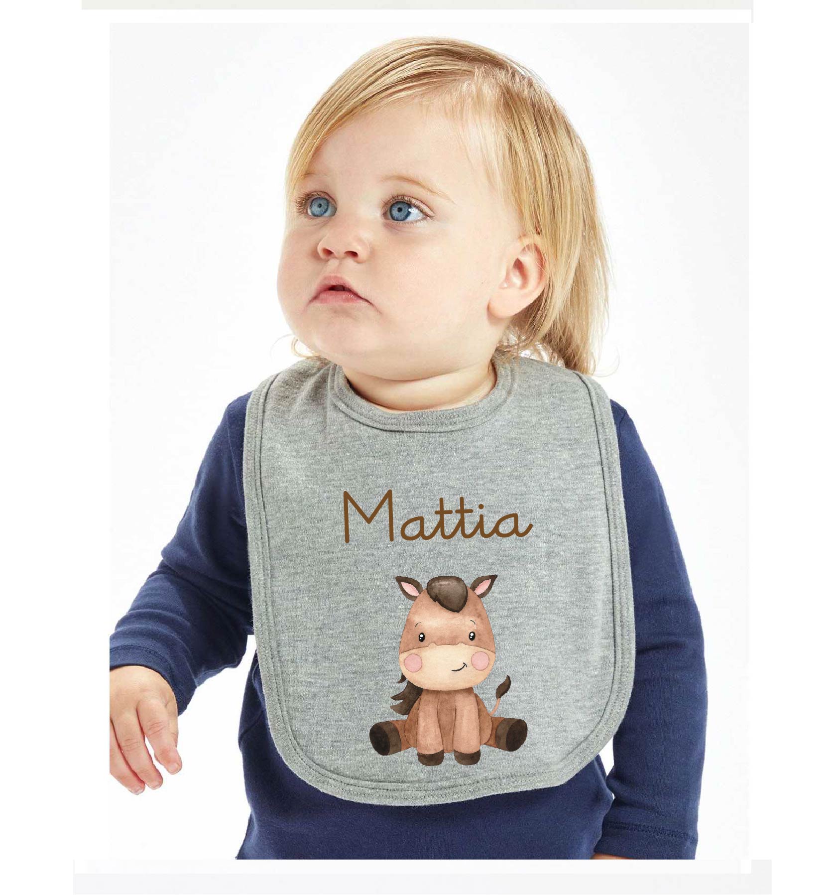 Bavaglino in Cotone organico Baby Horse personalizzabile - Be Brave Boutique