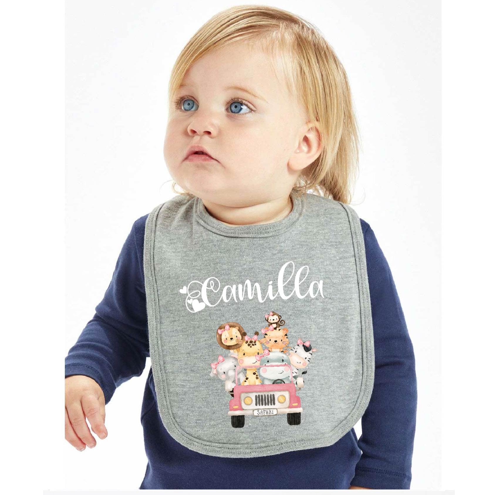 Bavaglino in Cotone organico safari Rosa personalizzabile - Be Brave Boutique