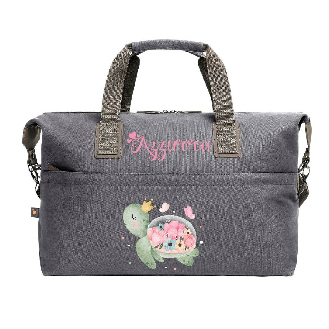 Borsone medio personalizzabile Tartaruga Fiori dotato di tracolla - Be Brave Boutique