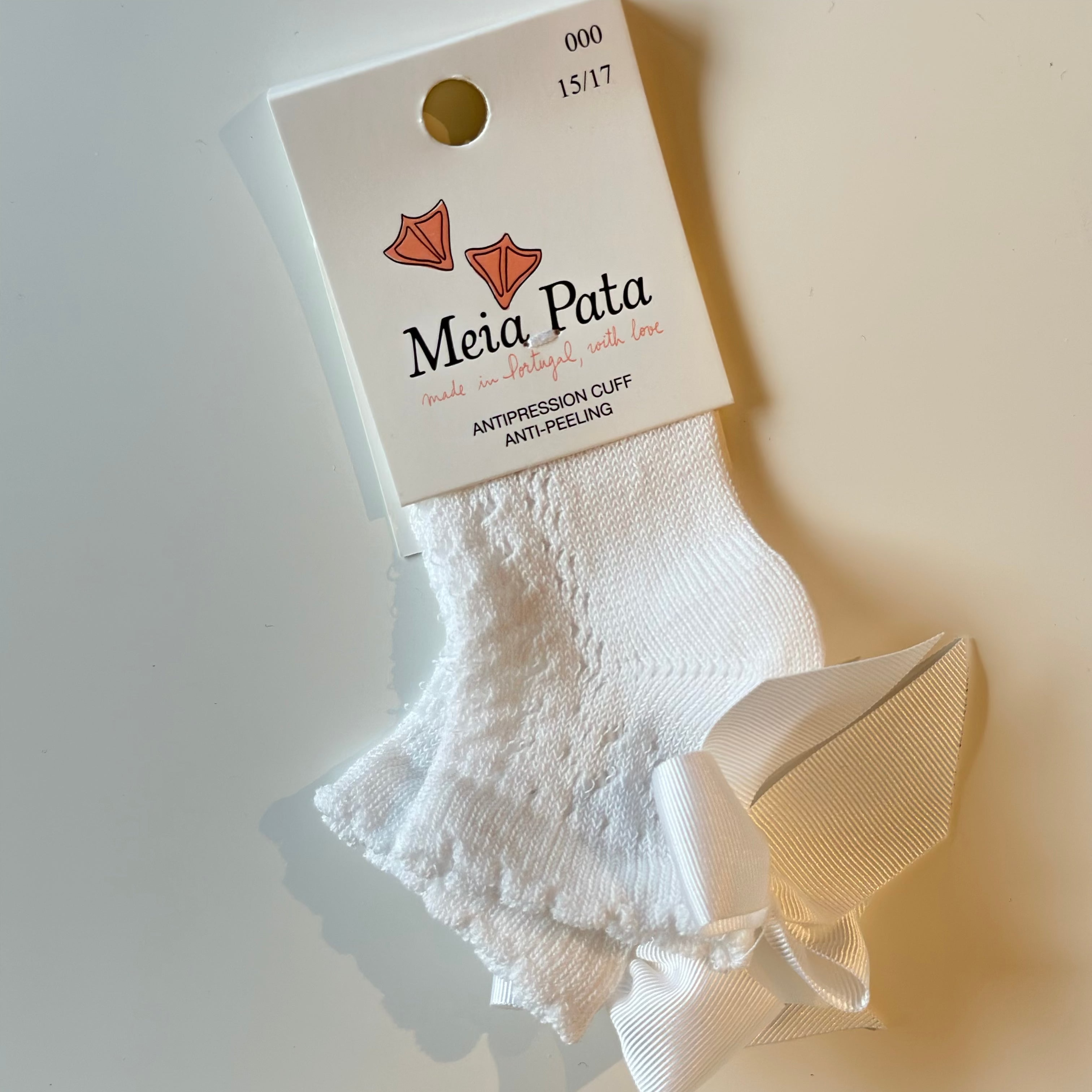 Calze bimba basse con fiocco traforate White Meia Pata - Be Brave Boutique